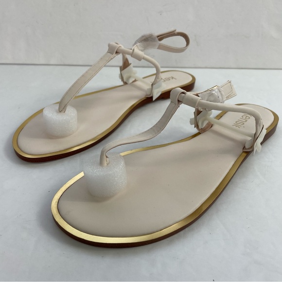 Kensie Bradie Off-White Flat Thong Slingback Sandal Metallic Gold-Tone Rim‎ - Picture 4 of 9